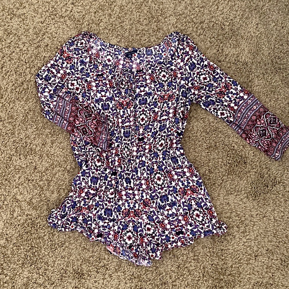Floral Long Sleeve Romper American Eagle Outfitters - Button Down Flowy Romper
